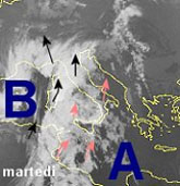 immagine meteosat che mostra un vortice ciclonico sul Golfo di Genova