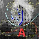 immagine meteosat del fronte temporalesco in transito da ovest verso est