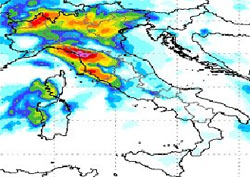 mappa delle precipitazioni al centro nord della Penisola