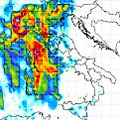 cartina cromatica delle precipitazioni su Sardegna e coste tirreniche