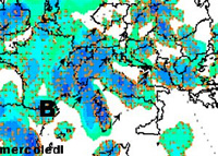 mappa delle precipitazioni sulla Penisola mercoledì 4 aprile 2012
