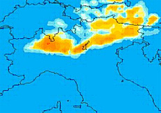 mappa dei fenomeni temporaleschi lungo la fascia alpina