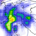 mappa delle precipitazioni temporalesche previste sulla Penisola