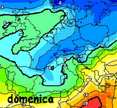 Cartina cromatica delle temperature che mostra l'irruzione di aria polare sull'Europa centrale