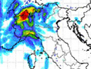 mappa dei temporali previsti lungo la fascia alpina occidentale