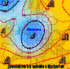 carta cromatica che mostra il secondo nucleo di aria polare in discesa verso il bacino del Mediterraneo