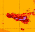 cartina cromatica che mostra le aree di gran caldo in Sicilia