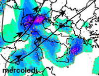 mappa delle precipitazioni sulle regioni di nord-est dell'Italia