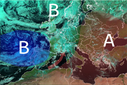 Mappa barica sull'Europa Centrale