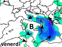 mappa delle precipitazioni sulle regioni meridionali e Sicilia
