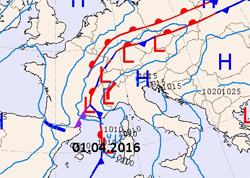 cartina isobarica che mostra l'arrivo di fronti atlanti sull'Europa