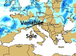 mappa delle precipitazioni in arrivo sull'Italia