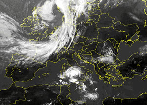 Immagine satellitare che mostra l'arrivo sull'Europa della perturbazione atlantica