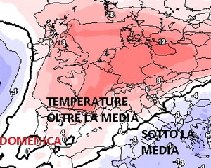 mappa cromatica Europea che mostra l'espansione verso nord dell'anticiclone nord-africano