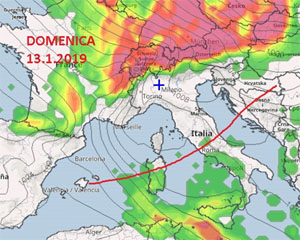 mappa cromatica delle precipitazioni sull'Europa