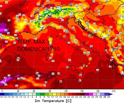 Cartina cromatica che mostra la pappa delle precipitazioni sull'Italia