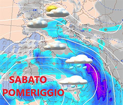 mappa delle precipitazioni su Sardegna e regioni meridionali