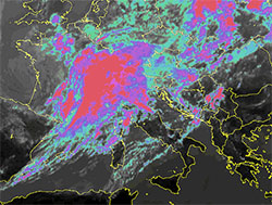 Immagine meteosat delle precipitazioni sulla Penisola