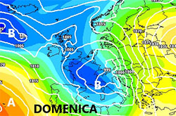 cartina cromatica che mostra il flusso freddo polare verso il Mediterraneo