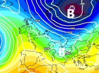 Cartina cromatica che mostra l'irruzione di aria fredda dal nord Europa