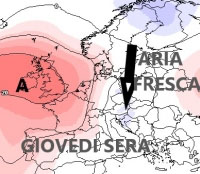 Cartina cromatica che mostra la discesa del flusso fresco dal nord Europa