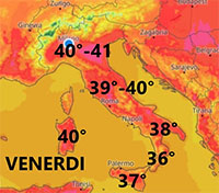 Cartina cromatica che mostra le temperature sulla Penisola