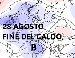 Cartina cromatica che mostra la depressione sul Golfo di Genova che assicurerà le piogge del 27-28 Agosto