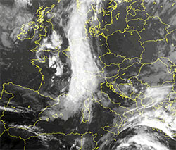 Immagine satellitare che mostra l'arrivo di una perturbazione Atlantica sulla Penisola