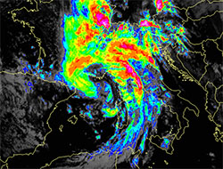 Immagine satellitare delle precipitazioni sull'Italia