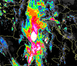 immagine radar delle precipitazioni  sulla Penisola Italiana